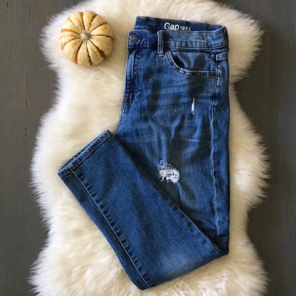 GAP Girlfriend Vintage Mid-Rise Medium Indigo Distressed Jeans, 30r ❤️ - Picture 15 of 15